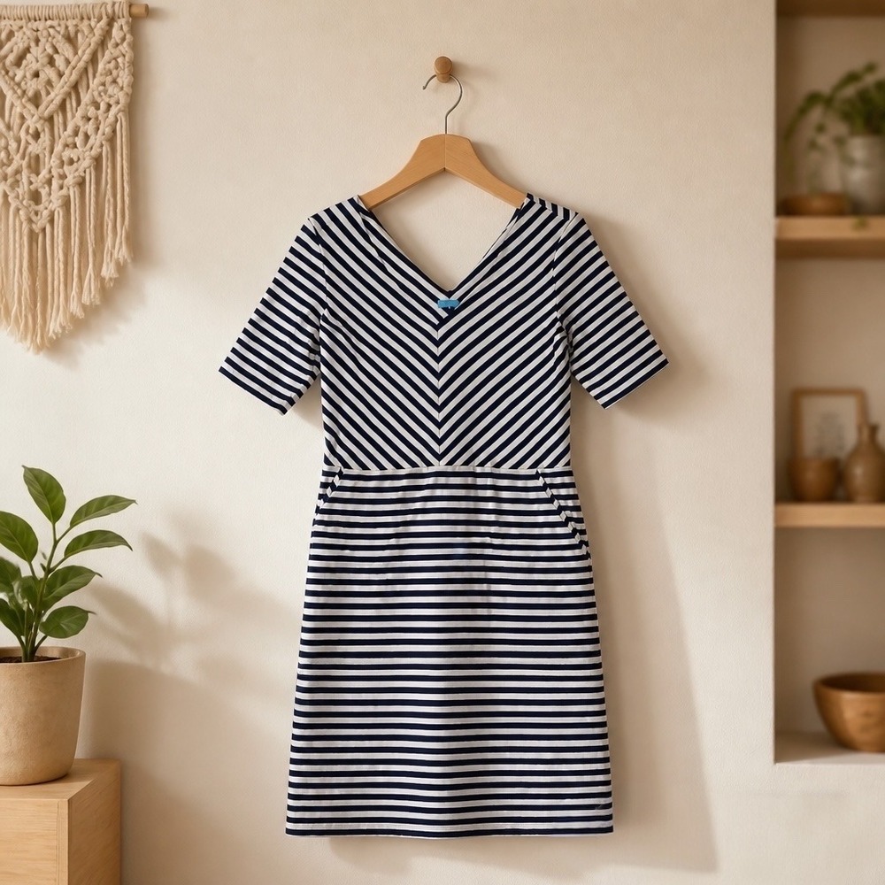 J. McLaughlin Catalina Cloth Nautical Coastal M Stripe Midi Dress Pockets NWT
